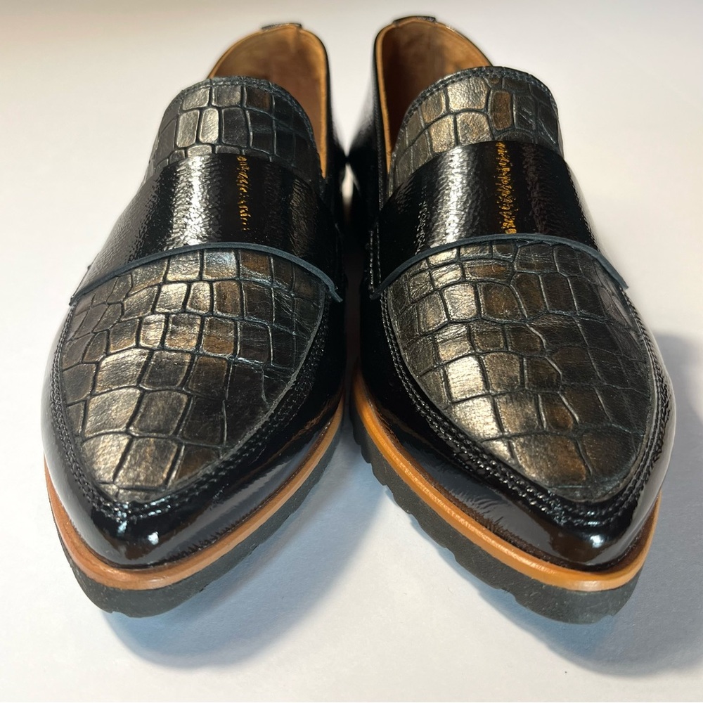 NWOT Paul Green Dara Patent Leather Croc Embossed Loafers Black Lizard 5.5 UK 3